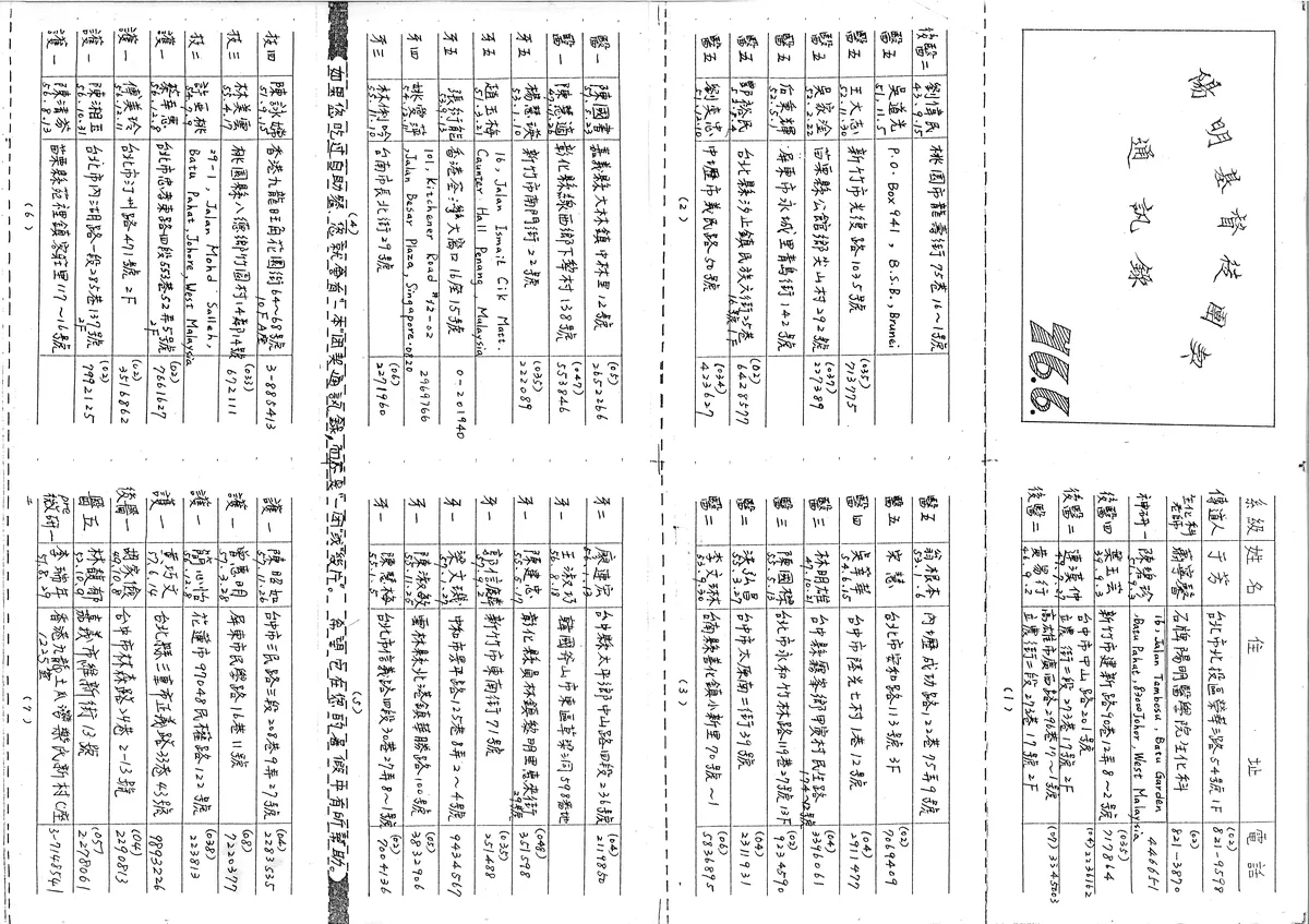 陽明基督徒團契通訊錄